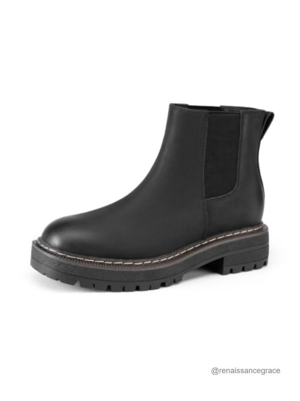 Chunky Low Heel Slip On Ankle Boots Faux Leather Chelsea Booties